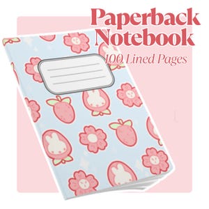 Softcover Journal: Pink and Blue Strawberry Flower Bunny Notebook, Cute Diary for Writing, Blank Sketchbook for Artists, Lined Notepad for