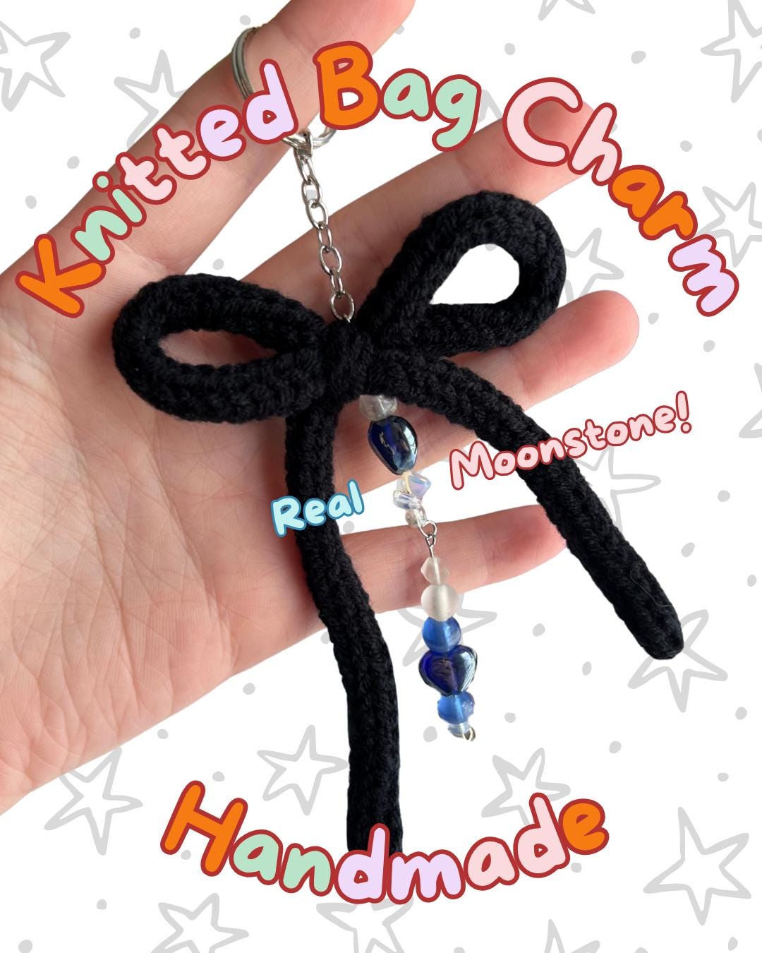 Handmade Knitted Keychain | One of a Kind Black Bow With Blue Heart ...