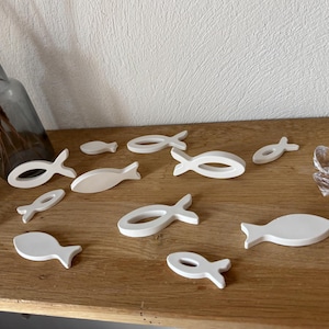 Deko Fische personalisiert 5er Set I Taufe, Konfirmation, Kommunion I Namensschild, Serviettenhalter