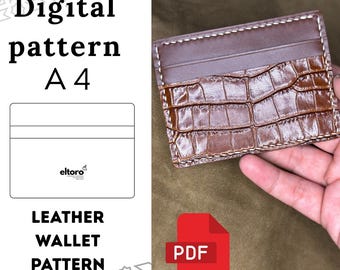 レザーウォレットPDFパターン、ミニマリストカードホルダーテンプレート、シンプルなテンプレート、