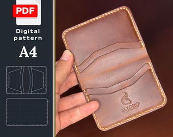 Minimalist Bifold Leather Wallet Pattern, Slim Card Holder Template (Digital PDF Download)
