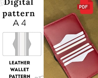 Wallets PDF pattern for a modular bi-fold leather wallet, Minimalist Slim Wallet template,