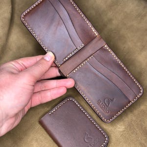 paquete de dos billeteras, billetera delgada plegable y billetera con ranura para caché, artesanía de cuero hecha a mano, billetera marrón hecha a mano, paquete de regalo, regalo
