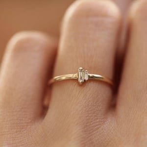 14K Gold Baguette Ring – Minimalist Two-Stone Solid Gold Ring – Timeless Everyday Jewelry,Elegant Fine Jewelry for Daily Wear, Gift for her