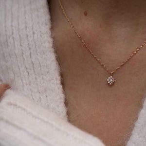 14k Solid Gold Diamond  Necklace / Mini Diamond Necklace / Mothers Day / 14k Gold Diamond Floral Necklace, Bridal necklace
