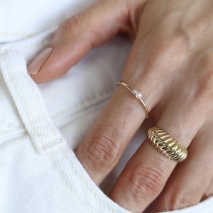 14k Gold Chunky Statement Ring, Gold Ribbed Dome Ring, Minimalist Ring, A Must Have Bold Gold Ring, Gift for Her, 14k Solid Gold Ring