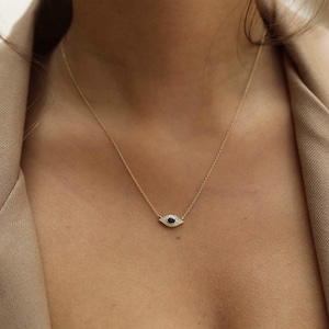14K Solid Gold Evil Eye Necklace, Turquoise Evil Eye Charm Necklaces, Dainty Gold Eye Pendant, Evil Eye Jewelry, Everyday Gold Necklace