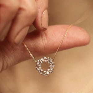 14k Solid Gold Baguette Diamond Necklace, 14K Rose Gold Art Deco Necklace, Dainty Bridal Jewelry, Perfect Anniversary Gift for Her