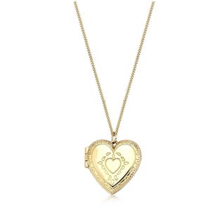 14k Solid Gold Floral Heart Photo Locket Necklace: Personalized Keepsake