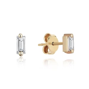 14k Pure Gold  Studs / Mini Gold Studs / 14k Tiny Diamond Solitaire Stud Set in Prongs / Bridesmaid Gift / Birthday Gift, graduation gift