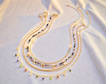 4 Pcs Boho Choker Necklace Set, Colorful Crystal Pendant Chokers, Layered Festival Jewelry Women