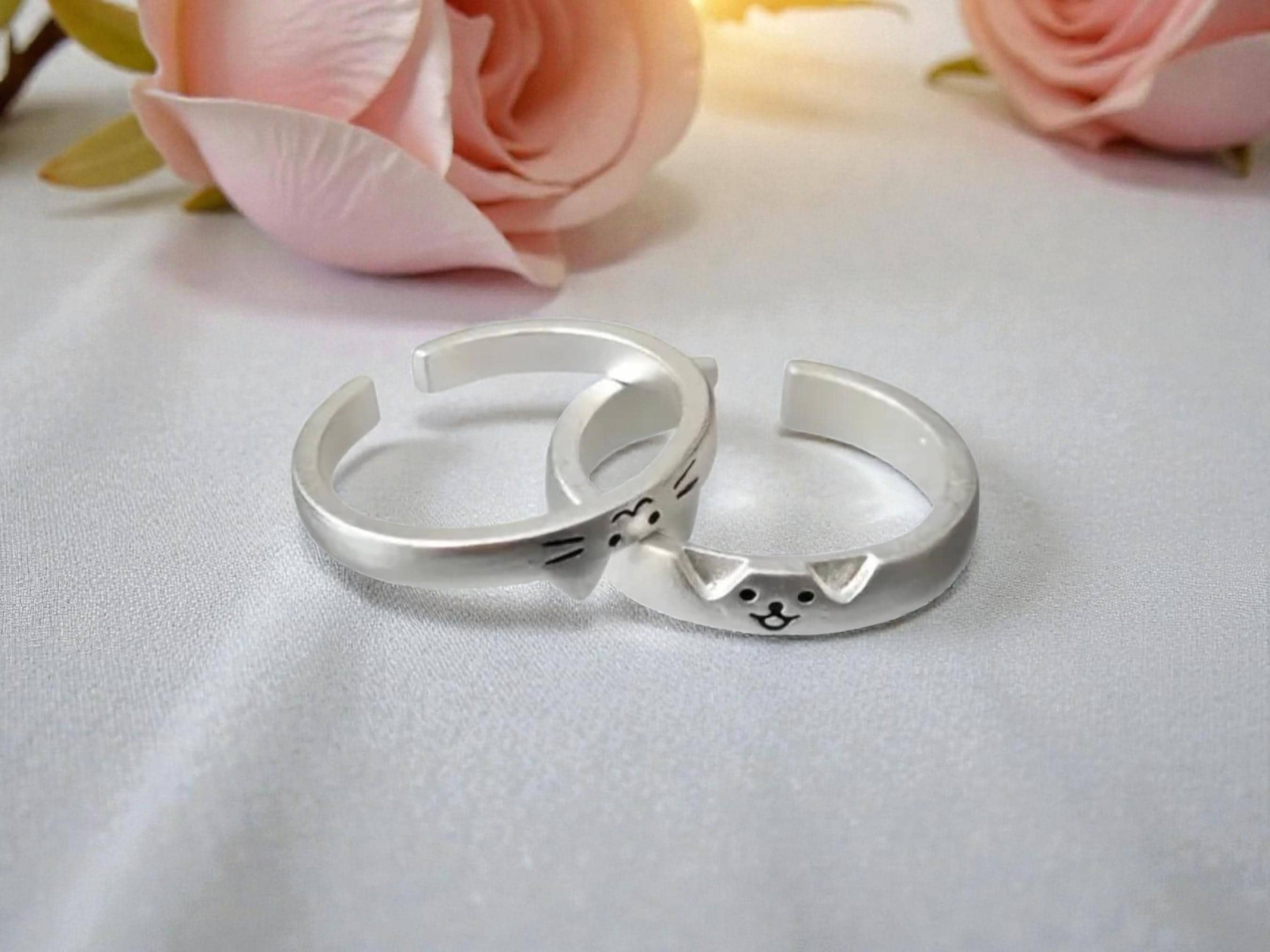 Cat & Dog Adjustable Ring, Animal Lover Jewelry for Couples
