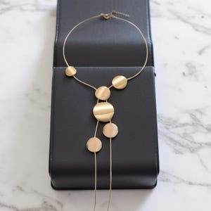 Large Round Pendant Long Necklace - Gold Tone Statement Jewelry for Women