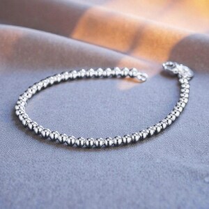 Bracciale in argento sterling 925, perline 4mm, gioiello minimalista delicato in argento, regalo per lei
