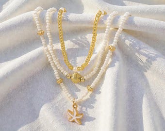 Mehrschichtige Handgemachte Perlenkette für Damen, Bunte Boho Perlen, Sommerschmuck Statement