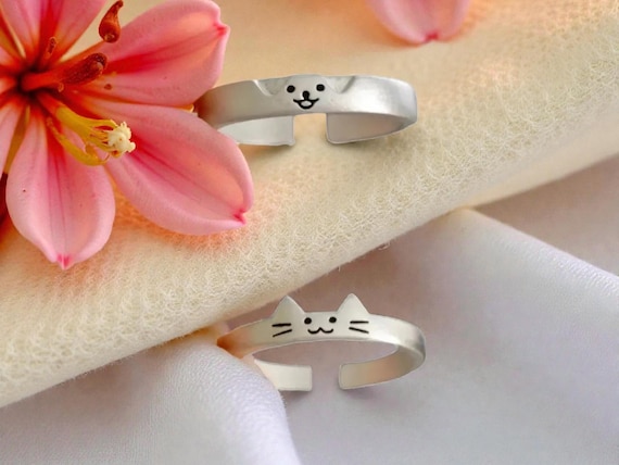 Cat & Dog Adjustable Ring, Animal Lover Jewelry for Couples