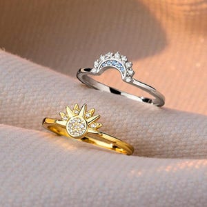 Sonne und Mond Paar Ring, passende verstellbare Ringe für Paare, symbolisch romantisches Geschenk