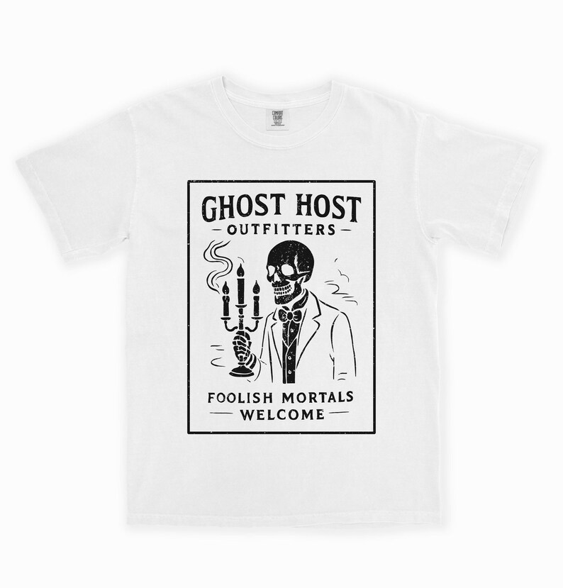 Haunted Mansion Vintage Vibe Tee, Distressed Comfort Colors T-shirt, Unisex Garment-Dyed Shirt White