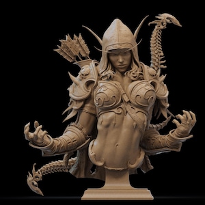 Sylvanas, Buste, World of Warcraft, Elfen, Miniatur, 3D Druck, Hars, malen