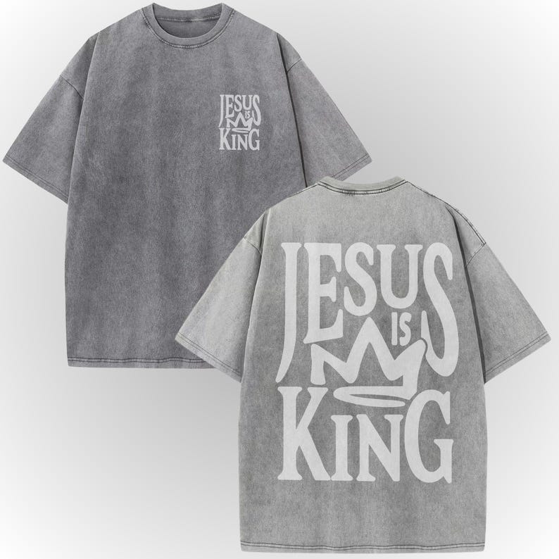 A gray t-shirt with white text on the back.