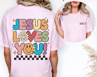 Jesus liebt dich Retro christliches T-Shirt, Smiley Gesicht Glaube Tee