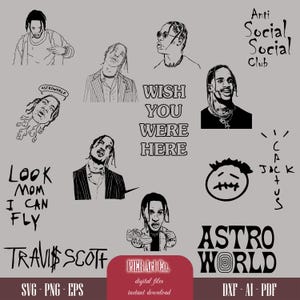 Travis Scott Svg Bundle, Travis Scott Png, Travis Scott Stickers, Silhouette Files, Astro World Svg, Music Svg, Anti Social Club, SVG - PNG
