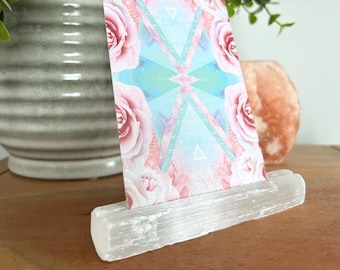 5 in Selenite Tarot Card Holder, Oracle Card Holder, Affirmation Card Holder, Crystal Card Holder, Handmade with Love by Husband & Wife Team