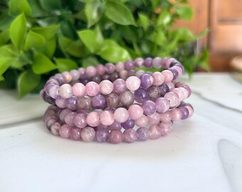Pulsera de cristal calmante de lepidolita, cristal morado