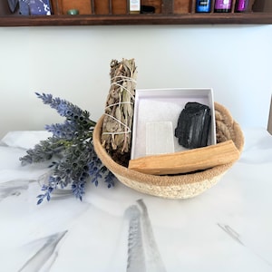 Powerful Home Cleansing Kit with Selenite & Black Tourmaline Crystal, Crystal Home Protection, Crystal Grid, Home Protection Crystal Kit