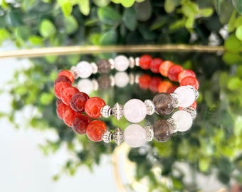 Grief Support Crystal Bracelet – Carnelian, Rose Quartz, Smoky Quartz