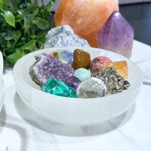 5.5&quot; Selenite Bowl - Crystal Charging Bowl, Bowl for Crystals, Selenite Cleansing Bowl, Offering Bowl, Carved Selenite Dish