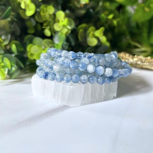 Blue Kyanite Crystal Bracelet 6 mm | Healing Crystal Jewelry for Balance & Communication | Gemstone Bracelet | Beaded Stone Bracelet