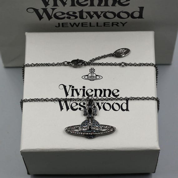 Vintage In Box 925 Silver Vivienne Westwood Necklace,Black CZ Diamond Saturn Pendant,Gifts for Her