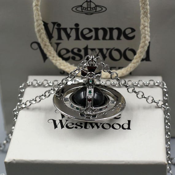 Vintage In Box 925 Silver Vivienne Westwood Necklace,Large CZ Diamond Crystal Ball Saturn Pendant,Gifts for Her
