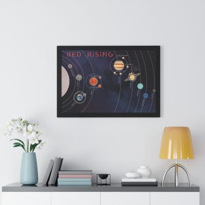 Rode poster met kaart van het oprijzende heelal | Ingelijste scifi-muurkunst