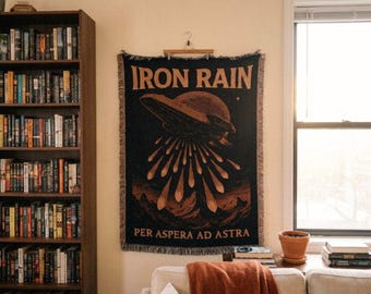 Iron Rain geweven deken | Rode opkomende wandtapijt plaid | Reaper decor