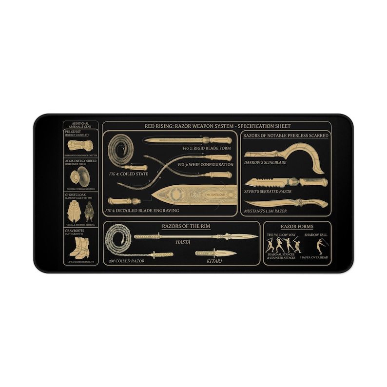 Red Rising Razor Blueprint Desk Mat Version 2 | Gold Sigil Red Rising ...
