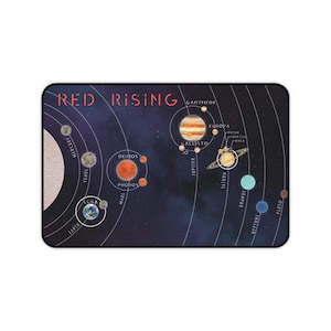 Alfombrilla de escritorio con ilustración del sistema solar rojo ascendente, aprobada por Howler, alfombrilla de escritorio Darrow, alfombrilla de ratón con mapa planetario