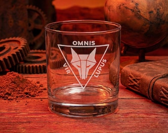 Engraved Whiskey Glass, Red Rising Wolf Emblem, Sevro Gift