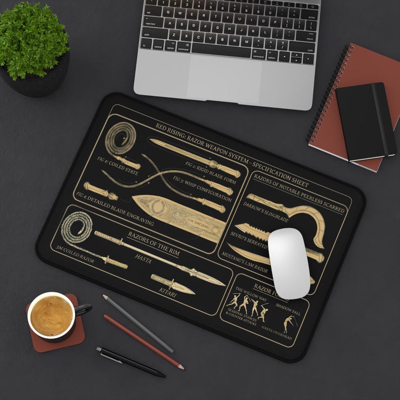 Red Rising Razor Blueprint Desk Mat Version 2 | Gold Sigil Red Rising ...
