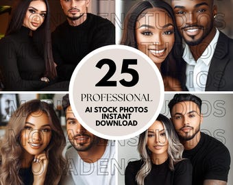 25 AI Stock Images of Professional Couples | PNG Photos, Diverse Ethnicities, Square-Shaped, Perfect for Flyers, Social Media Branding