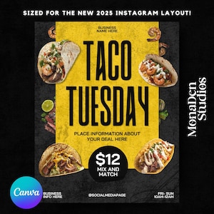 Taco USA Flyer Vorlage | Bearbeitbare Canva Restaurant Promo | Mexikanisches Restaurant Imbisswagen Angebot | Digitales Marketing Social Media
