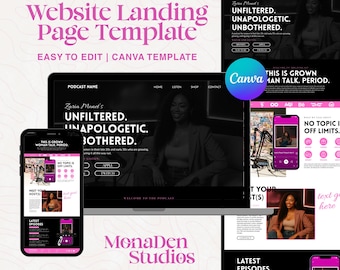 Feminine Podcast Website Landing Page Template | Canva Editable | No Code Needed