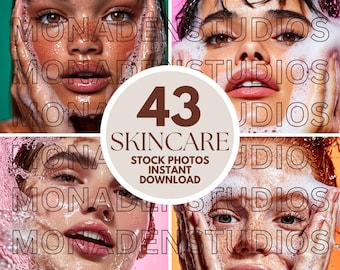 Beauty Skincare Stock , Photos AI Models, Professional Skincare Images Women Washing Face & Clean Skin, Commercial Use Aesthetic Stock Image