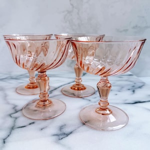 Vintage Arcoroc France Luminarc Rosaline Pink Swirl Champagne/Sherbet Glass - set of 4 - rose French depression glass