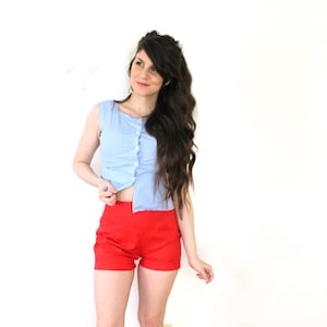 60s Red Shorts / 1950s 1960s Red High Waisted Shorts