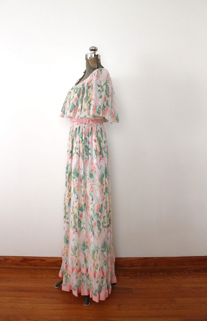 1970s Maxi Dress / 70s Dress / 1970s Pastel Floral Pink and - Etsy