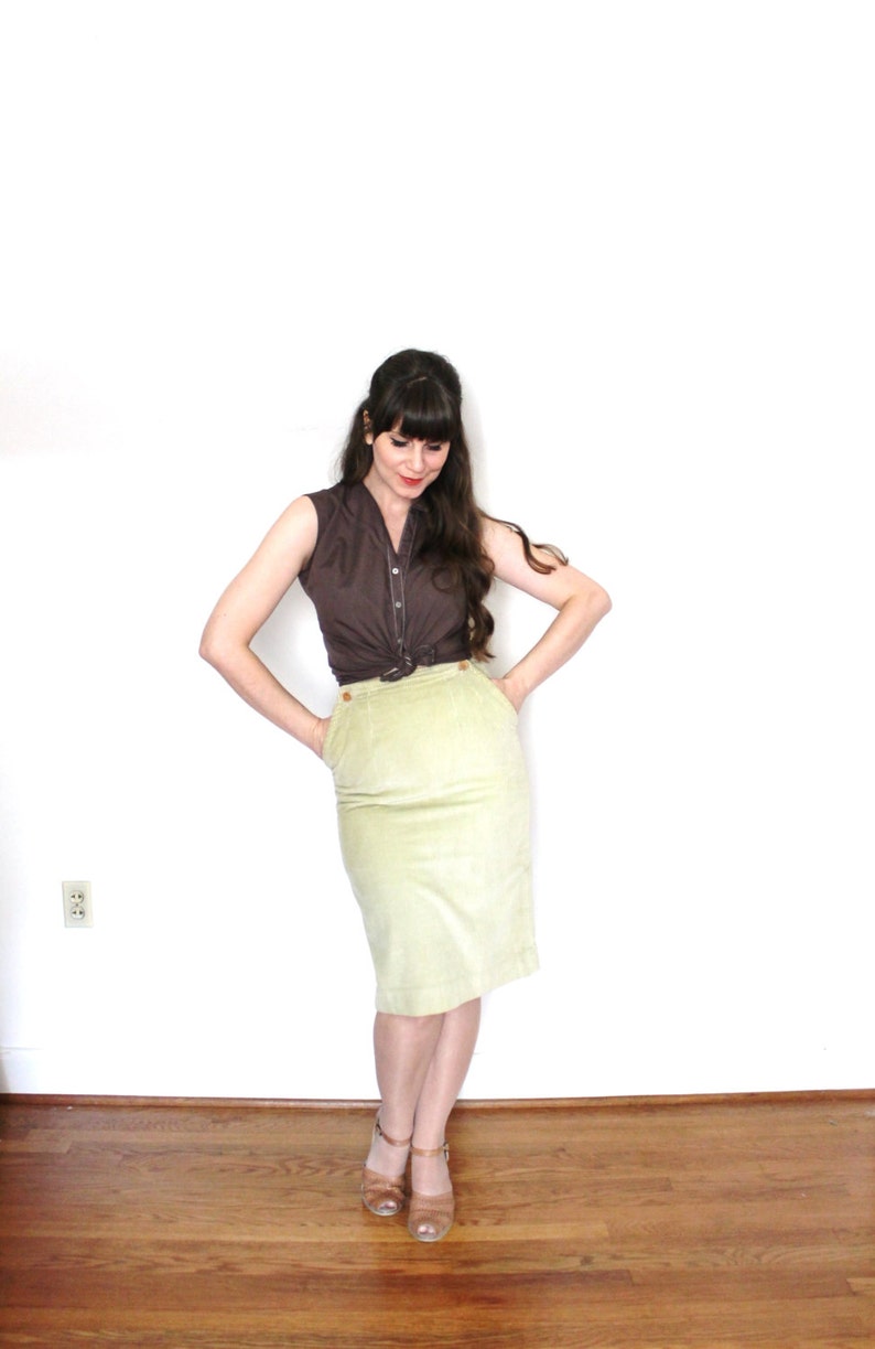 1960s Wiggle Skirt / 60s Skirt / 1960s Tan Corduroy Skirt image 2