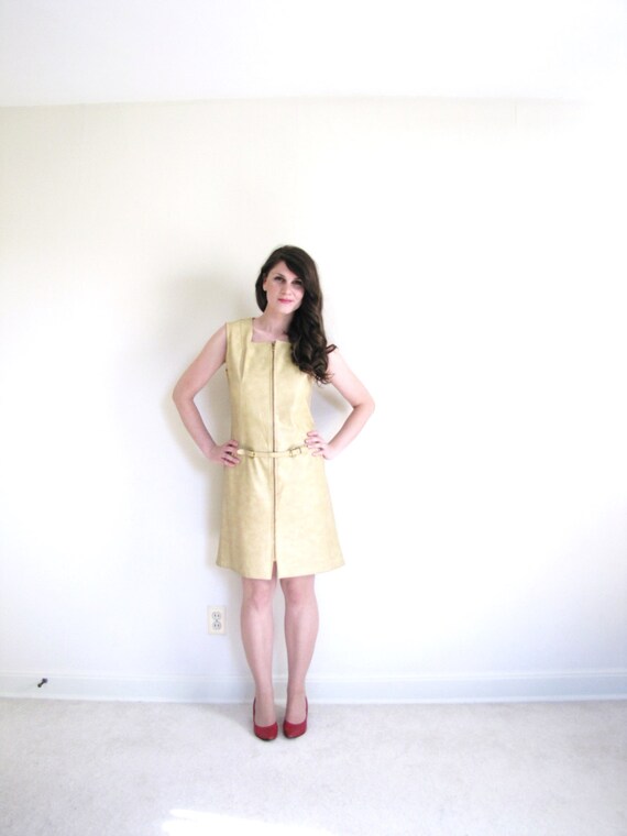 60s Faux Leather Dress / 60 gogo Dress / 1960s Pl… - image 2