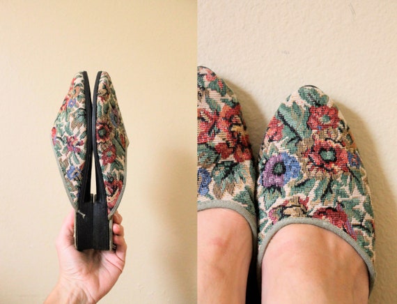 1990s Tapestry Mules / 90s Mules / 1990s Slide On